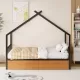 Full Size Metal House Bed with Two Drawers, Black Full Size Metal House Bed with Two Drawers, Black