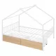 Full Size Metal House Bed with Two Drawers, White Full Size Metal House Bed with Two Drawers, White