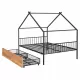 Full Size Metal House Bed with Two Drawers, Black Full Size Metal House Bed with Two Drawers, Black