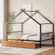 Full Size Metal House Bed with Two Drawers, Black Full Size Metal House Bed with Two Drawers, Black