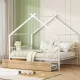 Full Size Metal House Bed with Two Drawers, White Full Size Metal House Bed with Two Drawers, White