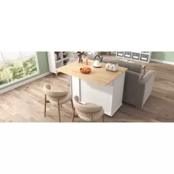 K&K Kitchen Island with Drop Leaf, Kitchen Storage Cart with 3 Tier Pull Out Cabinet Organizer, Internal Storage Rack, Rolling Kitchen Cart on Wheels with Towel Rack, 2 Drawers, for Kitchen, White