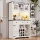 K&K 71 Inch Farmhosue Pantry Bar Cabinet with Internal Storage Rack,Kitchen Cabinet with Hutch,Sliding Door,Power Outlet,Pegboard,Wine & Glasses Rack,3 Drawers,Rustic Coffee Bar Storage Cabinet,White Oak K&K 71 Inch Farmhosue Pantry Bar Cabinet with Internal Storage Rack,Kitchen Cabinet with Hutch,Sliding Door,Power Outlet,Pegboard,Wine & Glasses Rack,3 Drawers,Rustic Coffee Bar Storage Cabinet,White Oak