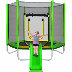 7FT Trampoline for Kids with Safety Enclosure Net, Slide and Ladder, Easy Assembly Round Outdoor Recreational Trampoline 7FT Trampoline for Kids with Safety Enclosure Net, Slide and Ladder, Easy Assembly Round Outdoor Recreational Trampoline