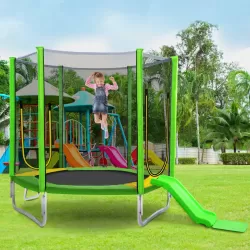 7FT Trampoline for Kids with Safety Enclosure Net, Slide and Ladder, Easy Assembly Round Outdoor Recreational Trampoline 7FT Trampoline for Kids with Safety Enclosure Net, Slide and Ladder, Easy Assembly Round Outdoor Recreational Trampoline