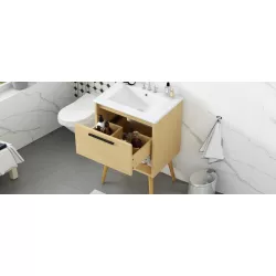 24 Inch  Bathroom Vanity with Sink Combo, Multi-functional Bathroom Cabinet with Drawer,  MDF Board, Natural 24 Inch  Bathroom Vanity with Sink Combo, Multi-functional Bathroom Cabinet with Drawer,  MDF Board, Natural