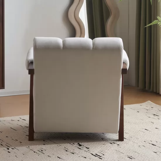 Mid Century Modern Accent Chair with Solid Wood Frame, Upholstered Living Room Chairs with Thick Cushion, Comfy Tufted Arm Chair for Bedroom, Living Room, Velvet, Ivory Mid Century Modern Accent Chair with Solid Wood Frame, Upholstered Living Room Chairs with Thick Cushion, Comfy Tufted Arm Chair for Bedroom, Living Room, Velvet, Ivory