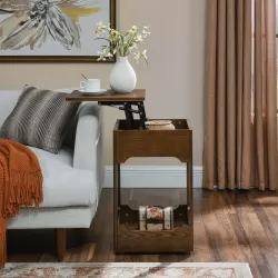 Mid Century Modern Lift Top Side Table, Small Rising End Table Couch Table with Storage Shelf, Wooden Nightstand for Home Living Room, Office, Reception