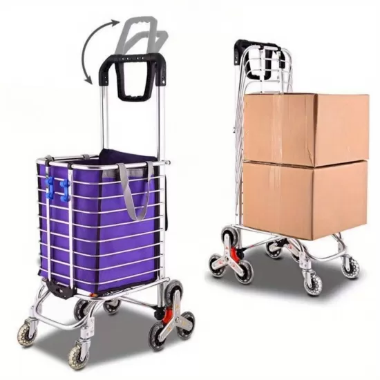 Grocery Laundry Utility Foldable Shopping Cart Trolley, Aluminum Alloy 8-Wheel Stair Climbing, Load Capacity 35L Grocery Laundry Utility Foldable Shopping Cart Trolley, Aluminum Alloy 8-Wheel Stair Climbing, Load Capacity 35L