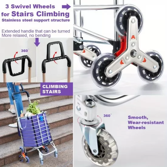 Grocery Laundry Utility Foldable Shopping Cart Trolley, Aluminum Alloy 8-Wheel Stair Climbing, Load Capacity 35L Grocery Laundry Utility Foldable Shopping Cart Trolley, Aluminum Alloy 8-Wheel Stair Climbing, Load Capacity 35L