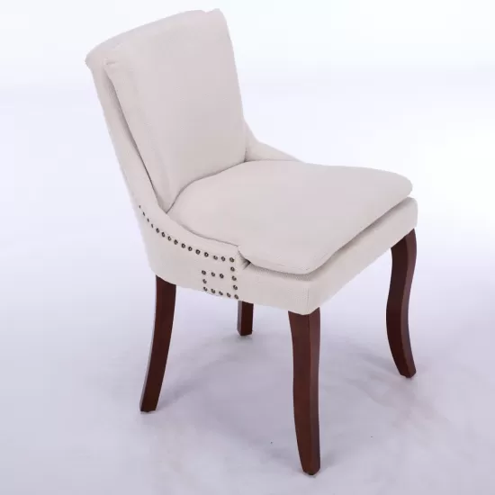 Modern Dining Chairs Set of 2,Double-layer Cushioned Chenille fabric Upholstered Accent Side Leisure Chairs with Mid Back and Curved Solid Wood Legs for Living Room/Dining Room-Beige Modern Dining Chairs Set of 2,Double-layer Cushioned Chenille fabric Upholstered Accent Side Leisure Chairs with Mid Back and Curved Solid Wood Legs for Living Room/Dining Room-Beige