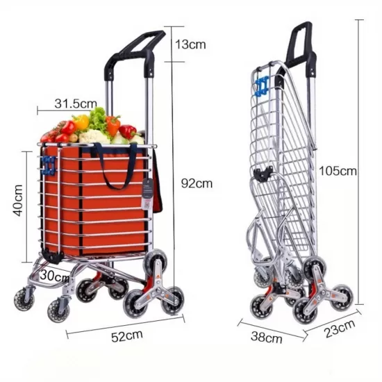 Grocery Laundry Utility Foldable Shopping Cart Trolley, Aluminum Alloy 8-Wheel Stair Climbing, Load Capacity 35L Grocery Laundry Utility Foldable Shopping Cart Trolley, Aluminum Alloy 8-Wheel Stair Climbing, Load Capacity 35L