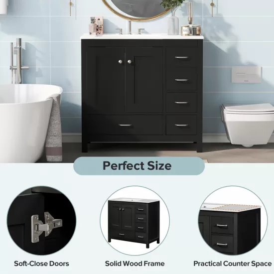 36 Inch Black Bathroom Vanity with Ceramic Sink Combo, Abundant Storage Cabinet -2 Soft close doors and 5 drawers 36 Inch Black Bathroom Vanity with Ceramic Sink Combo, Abundant Storage Cabinet -2 Soft close doors and 5 drawers