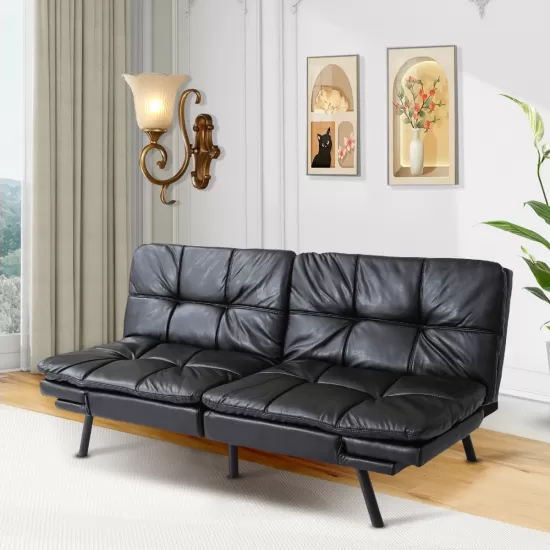 Futon Sofa Bed with Adjustable Backrests Sleeper Couch with Adjustable Armrests Convertible Sofa Couch Bed for Small Space Apartment Living Room Black Futon Sofa Bed with Adjustable Backrests Sleeper Couch with Adjustable Armrests Convertible Sofa Couch Bed for Small Space Apartment Living Room Black