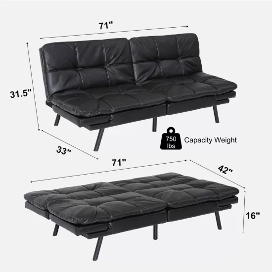 Futon Sofa Bed with Adjustable Backrests Sleeper Couch with Adjustable Armrests Convertible Sofa Couch Bed for Small Space Apartment Living Room Black Futon Sofa Bed with Adjustable Backrests Sleeper Couch with Adjustable Armrests Convertible Sofa Couch Bed for Small Space Apartment Living Room Black