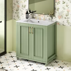 30 Inch Bathroom Vanity with Resin Sink, Freestanding Bathroom Vanity Set with Hidden Drawer, Storage Cabinet for Bathroom, Solid Wood Frame Bathroom Cabinet 30 Inch Bathroom Vanity with Resin Sink, Freestanding Bathroom Vanity Set with Hidden Drawer, Storage Cabinet for Bathroom, Solid Wood Frame Bathroom Cabinet