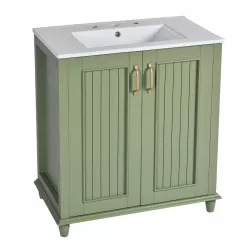 30 Inch Bathroom Vanity with Resin Sink, Freestanding Bathroom Vanity Set with Hidden Drawer, Storage Cabinet for Bathroom, Solid Wood Frame Bathroom Cabinet 30 Inch Bathroom Vanity with Resin Sink, Freestanding Bathroom Vanity Set with Hidden Drawer, Storage Cabinet for Bathroom, Solid Wood Frame Bathroom Cabinet