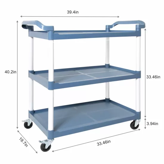 3-Tier Plastic Service Utility Cart with Wheels, Food-service Rolling Cart Heavy Duty 350lbs Capacity,Commercial Rolling for Restaurant, Household, Office, Warehouse, 40.9''L x 19.6''W x 41.3''H 3-Tier Plastic Service Utility Cart with Wheels, Food-service Rolling Cart Heavy Duty 350lbs Capacity,Commercial Rolling for Restaurant, Household, Office, Warehouse, 40.9''L x 19.6''W x 41.3''H