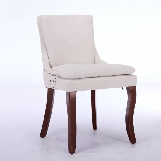 Modern Dining Chairs Set of 2,Double-layer Cushioned Chenille fabric Upholstered Accent Side Leisure Chairs with Mid Back and Curved Solid Wood Legs for Living Room/Dining Room-Beige Modern Dining Chairs Set of 2,Double-layer Cushioned Chenille fabric Upholstered Accent Side Leisure Chairs with Mid Back and Curved Solid Wood Legs for Living Room/Dining Room-Beige