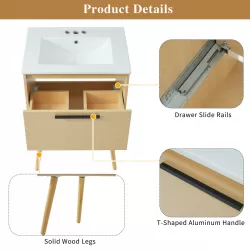24 Inch  Bathroom Vanity with Sink Combo, Multi-functional Bathroom Cabinet with Drawer,  MDF Board, Natural 24 Inch  Bathroom Vanity with Sink Combo, Multi-functional Bathroom Cabinet with Drawer,  MDF Board, Natural