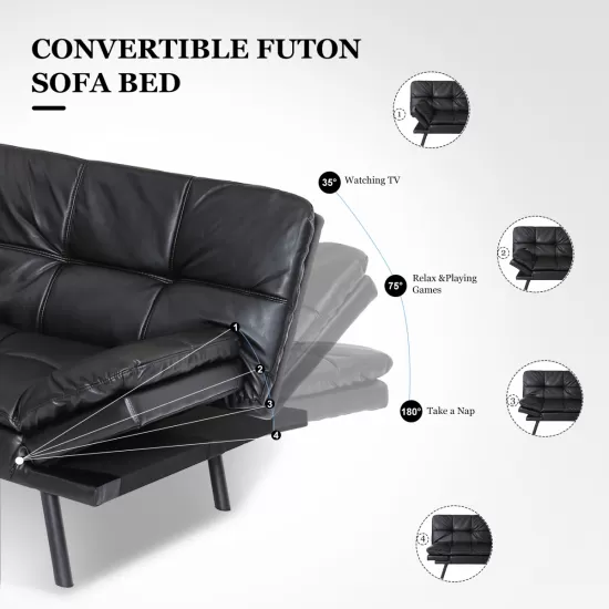 Futon Sofa Bed with Adjustable Backrests Sleeper Couch with Adjustable Armrests Convertible Sofa Couch Bed for Small Space Apartment Living Room Black Futon Sofa Bed with Adjustable Backrests Sleeper Couch with Adjustable Armrests Convertible Sofa Couch Bed for Small Space Apartment Living Room Black