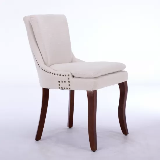 Modern Dining Chairs Set of 2,Double-layer Cushioned Chenille fabric Upholstered Accent Side Leisure Chairs with Mid Back and Curved Solid Wood Legs for Living Room/Dining Room-Beige Modern Dining Chairs Set of 2,Double-layer Cushioned Chenille fabric Upholstered Accent Side Leisure Chairs with Mid Back and Curved Solid Wood Legs for Living Room/Dining Room-Beige