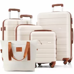 5-Piece Luggage Set with Expandable Travel Bag - Includes 16 Inch , 20 Inch , 24 Inch , 28 Inch  Suitcases with 360° Spinner Wheels and Adjustable Telescopic Handles, ivory and brown 5-Piece Luggage Set with Expandable Travel Bag - Includes 16 Inch , 20 Inch , 24 Inch , 28 Inch  Suitcases with 360° Spinner Wheels and Adjustable Telescopic Handles, ivory and brown