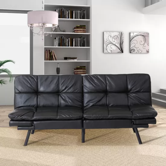 Futon Sofa Bed with Adjustable Backrests Sleeper Couch with Adjustable Armrests Convertible Sofa Couch Bed for Small Space Apartment Living Room Black Futon Sofa Bed with Adjustable Backrests Sleeper Couch with Adjustable Armrests Convertible Sofa Couch Bed for Small Space Apartment Living Room Black