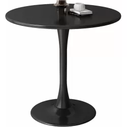 Black Round Table, Modern Dining Table, MDF Top and Steel Base Tulip Round Kitchen Table, Mid Century Coffee Table for Living Room 24 Inch