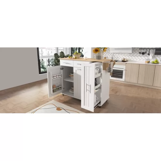K&K Kitchen Island with Drop Leaf, Kitchen Storage Cart with 3 Tier Pull Out Cabinet Organizer, Internal Storage Rack, Rolling Kitchen Cart on Wheels with Towel Rack, 2 Drawers, for Kitchen, White K&K Kitchen Island with Drop Leaf, Kitchen Storage Cart with 3 Tier Pull Out Cabinet Organizer, Internal Storage Rack, Rolling Kitchen Cart on Wheels with Towel Rack, 2 Drawers, for Kitchen, White