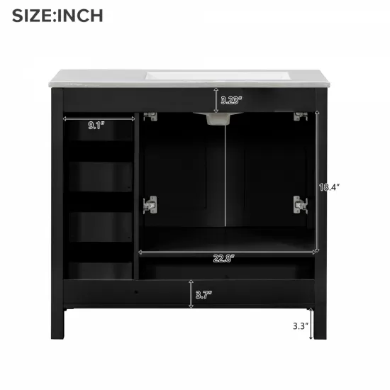 36 Inch Black Bathroom Vanity with Ceramic Sink Combo, Abundant Storage Cabinet -2 Soft close doors and 5 drawers 36 Inch Black Bathroom Vanity with Ceramic Sink Combo, Abundant Storage Cabinet -2 Soft close doors and 5 drawers