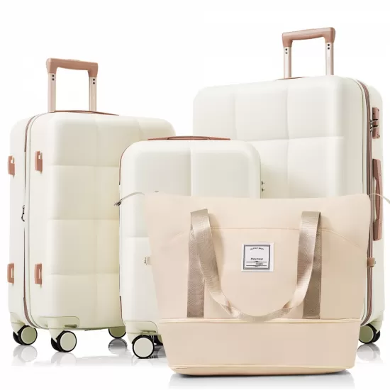 Luggage Sets 4 Piece, 20-inch with USB Port, Expandable ABS Durable Suitcase with Travel Bag, Cup Holder, ABS Hard Shell Luggage with Spinner Wheels, beige Luggage Sets 4 Piece, 20-inch with USB Port, Expandable ABS Durable Suitcase with Travel Bag, Cup Holder, ABS Hard Shell Luggage with Spinner Wheels, beige