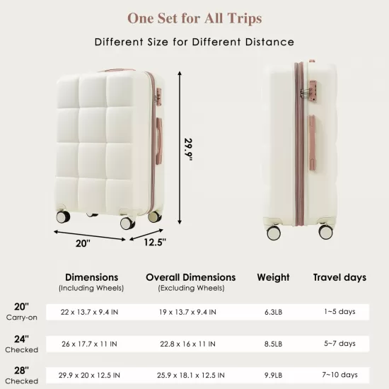 Luggage Sets 4 Piece, 20-inch with USB Port, Expandable ABS Durable Suitcase with Travel Bag, Cup Holder, ABS Hard Shell Luggage with Spinner Wheels, beige Luggage Sets 4 Piece, 20-inch with USB Port, Expandable ABS Durable Suitcase with Travel Bag, Cup Holder, ABS Hard Shell Luggage with Spinner Wheels, beige
