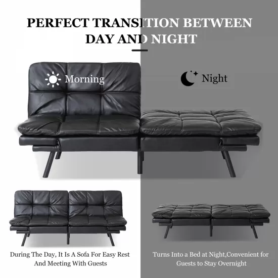 Futon Sofa Bed with Adjustable Backrests Sleeper Couch with Adjustable Armrests Convertible Sofa Couch Bed for Small Space Apartment Living Room Black Futon Sofa Bed with Adjustable Backrests Sleeper Couch with Adjustable Armrests Convertible Sofa Couch Bed for Small Space Apartment Living Room Black