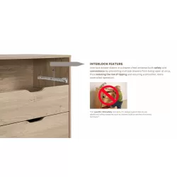 NORDICA 6 Drawer Master Dresser with Interlock Drawer Feature – Drawer Slide And Interlock Pre-Assembly, Wide Dressers for Bedroom 6 Deep Drawers for Closet Organizer -  Easy Assembly, Natural Oak