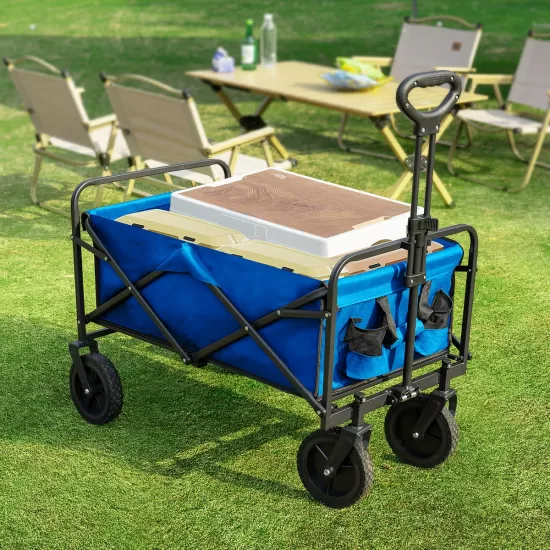 Folding Wagon Cart with Wheels, Foldable Grocery Cart,small,blue Folding Wagon Cart with Wheels, Foldable Grocery Cart,small,blue
