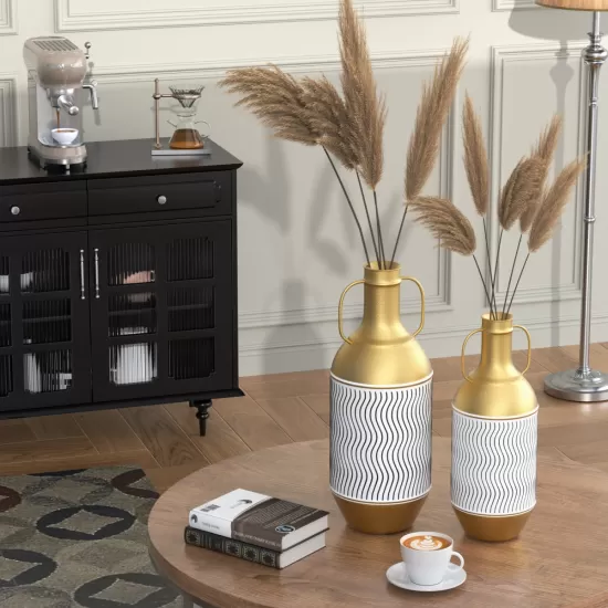 Floor Metal Vase Decorative Vintage Gold/White Metal Vase Set of 2 Rustic Distressed Finish Large Glazed Metal Vase for Home Decor Floor Metal Vase Decorative Vintage Gold/White Metal Vase Set of 2 Rustic Distressed Finish Large Glazed Metal Vase for Home Decor