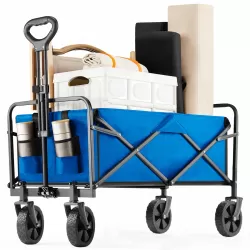 Folding Wagon Cart with Wheels,  Foldable Grocery Cart,small,blue Folding Wagon Cart with Wheels,  Foldable Grocery Cart,small,blue