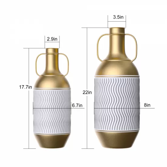 Floor Metal Vase Decorative Vintage Gold/White Metal Vase Set of 2 Rustic Distressed Finish Large Glazed Metal Vase for Home Decor Floor Metal Vase Decorative Vintage Gold/White Metal Vase Set of 2 Rustic Distressed Finish Large Glazed Metal Vase for Home Decor
