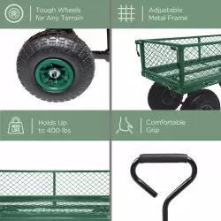 3 cu. ft. 300 lbs. Capacity Removable Sides Metal Steel Mesh Heavy Duty Utility Wagon Outdoor Garden Cart in Green 3 cu. ft. 300 lbs. Capacity Removable Sides Metal Steel Mesh Heavy Duty Utility Wagon Outdoor Garden Cart in Green