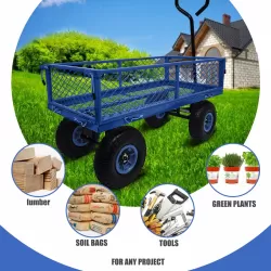 3 cu. ft. 300 lbs. Capacity Removable Sides Metal Steel Mesh Heavy Duty Utility Wagon Outdoor Garden Cart in Blue 3 cu. ft. 300 lbs. Capacity Removable Sides Metal Steel Mesh Heavy Duty Utility Wagon Outdoor Garden Cart in Blue
