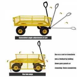 3 cu. ft. 300 lbs. Capacity Removable Sides Metal Steel Mesh Heavy Duty Utility Wagon Outdoor Garden Cart in Yellow 3 cu. ft. 300 lbs. Capacity Removable Sides Metal Steel Mesh Heavy Duty Utility Wagon Outdoor Garden Cart in Yellow