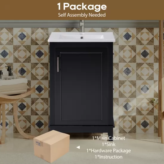 [Viedo] 20 Inch Modern Small Bathroom Vanity Cabinet With Ceramic Basin- 20*15.5*33.3 Inches,Ample Storage,1 Soft Close Door