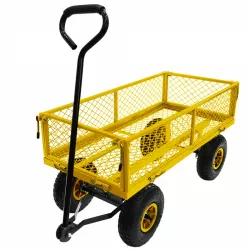 3 cu. ft. 300 lbs. Capacity Removable Sides Metal Steel Mesh Heavy Duty Utility Wagon Outdoor Garden Cart in Yellow 3 cu. ft. 300 lbs. Capacity Removable Sides Metal Steel Mesh Heavy Duty Utility Wagon Outdoor Garden Cart in Yellow