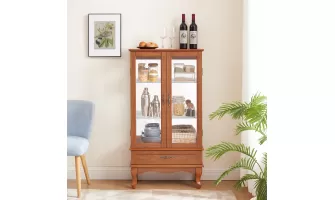 The Elegant Lighted Glass Cabinet: Perfect for Wine and Curio Displays with Adjustable Shelves