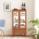Lighted Glass Cabinet Glass Wine Cabinet Curio Display Cabinet with Adjustable Glass Shelves 2 Doors and 1 drawer Cabinet Bulb Included OAK Lighted Glass Cabinet Glass Wine Cabinet Curio Display Cabinet with Adjustable Glass Shelves 2 Doors and 1 drawer Cabinet Bulb Included OAK