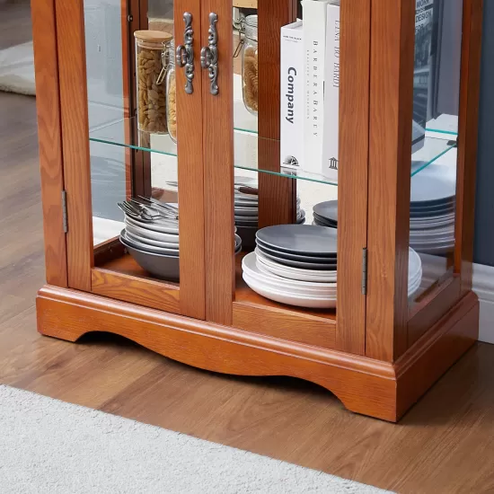 Lighted Glass Curio Display Cabinet,Display Cabinet,Glass Storage Cabinet Glass Wine cabinet Wood Frame Toy Display for Living Room, Kitchen, Pantry light bulb included OAK Lighted Glass Curio Display Cabinet,Display Cabinet,Glass Storage Cabinet Glass Wine cabinet Wood Frame Toy Display for Living Room, Kitchen, Pantry light bulb included OAK