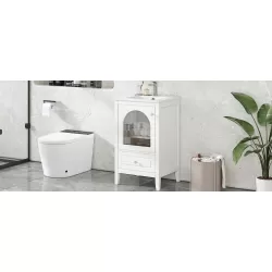 20 Inch  Bathroom Vanity with Sink, Bathroom Cabinet with Soft Closing Glass Door, A Drawer, White 20 Inch  Bathroom Vanity with Sink, Bathroom Cabinet with Soft Closing Glass Door, A Drawer, White