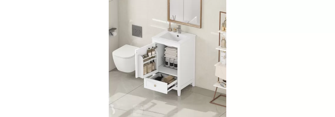20 Inch White Bathroom Vanity with Sink and Soft Closing Doors: Stylish Storage Solution for $234.25 20 Inch White Bathroom Vanity with Sink and Soft Closing Doors: Stylish Storage Solution for $234.25