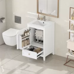 20 Inch  Bathroom Vanity with Sink, Bathroom Cabinet with Soft Closing Door, Storage Rack and A Drawer, White 20 Inch  Bathroom Vanity with Sink, Bathroom Cabinet with Soft Closing Door, Storage Rack and A Drawer, White